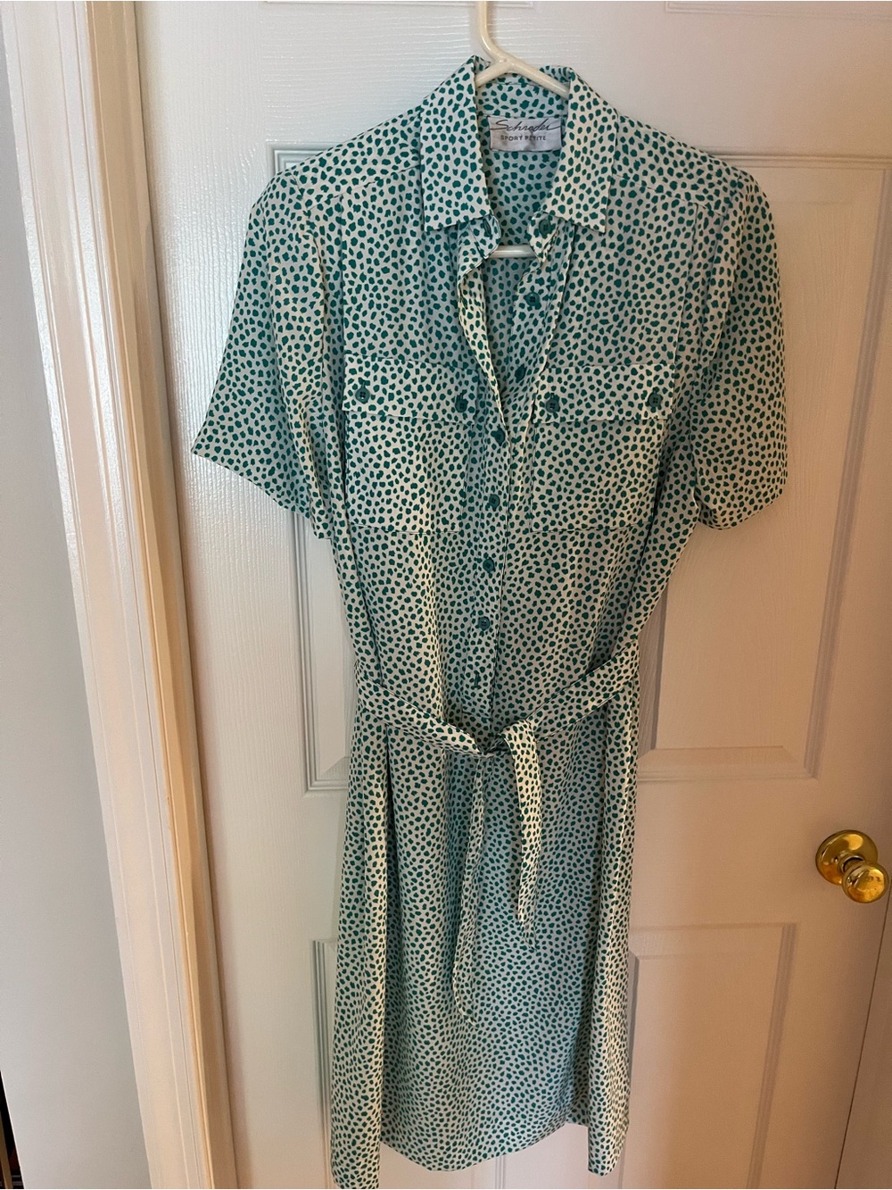 Short Sleeve Green Dot Shirt Dress with Tie Waist by Schroder Sport